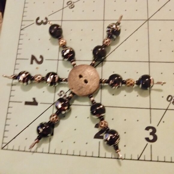 Christmas Ornament Star Handmade Beaded Black Silver Button Suncatcher 3 Inch - Picture 3 of 3